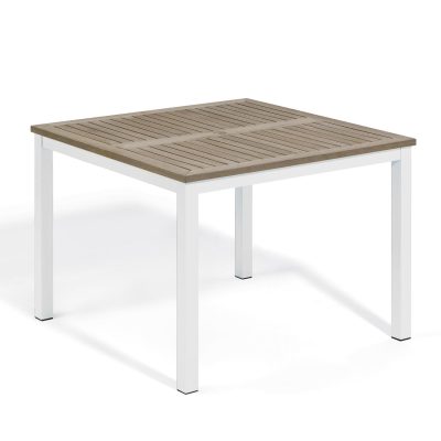 Travira 40 Inch Chalk Aluminum Dining Table W/ Vintage Tekwood Table Top By Oxford Garden