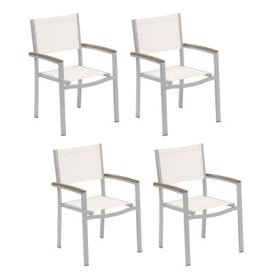 Travira 4 Pc Composite Sling & Aluminum Dining Chair W/ Vintage Tekwood Arm Caps in Flint/Natural By Oxford Garden