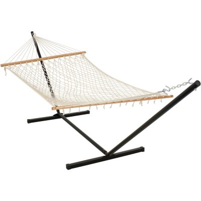 Ultimate Patio Double Rope Hammock w/ Stand – White