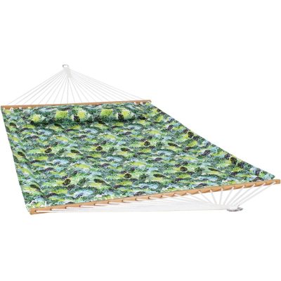 Ultimate Patio Quilted Double Hammock & Pillow – Tropical Greenery