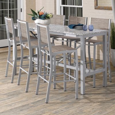 Travira 7 Piece Aluminum Patio Bar Set W/ 72 X 30 Inch Rectangular Lite-Core Ash Table By Oxford Garden – Bellows Sling