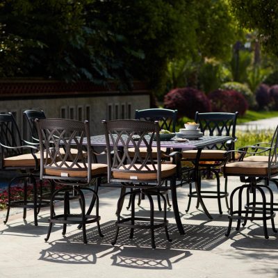 Capri 9 Piece Cast Aluminum Patio Bar Set W/ 60 Inch Square Counter Height Table By Darlee