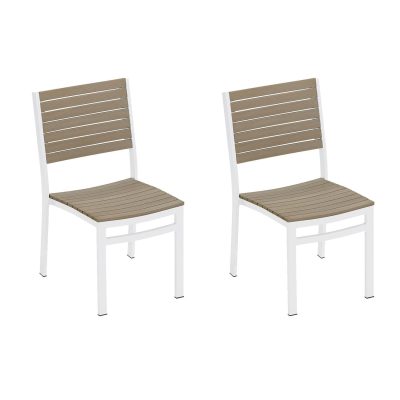 Travira 2 Pc Aluminum Dining Side Chair W/ Vintage Tekwood Slats in Chalk By Oxford Garden