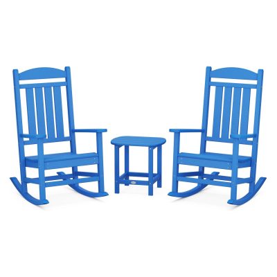 POLYWOOD Presidential Rocker 3-Piece Set w/ South Beach 18-Inch Side Table – Pacific Blue