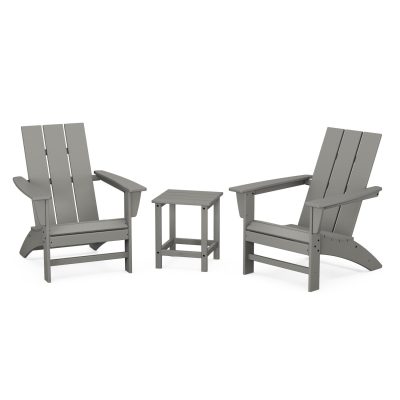 POLYWOOD Modern 3-Piece Adirondack Set w/ Long Island 18-Inch Side Table – Slate Grey