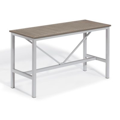 Travira 72 X 30 Inch Rectangular Aluminum Patio Bar Table W/ Tekwood Vintage Top By Oxford Garden