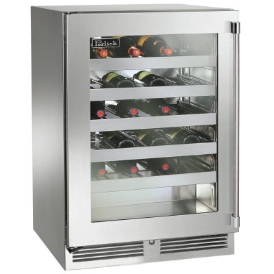 Perlick 24-Inch Signature Series Shallow Depth Stainless Steel Glass Door Outdoor Wine Reserve – Left Hinged – HH24WO-4-3L