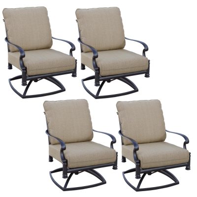 Darlee Santa Barbara 4 Piece Cast Aluminum Patio Swivel Rocker Club Chair Set W/ Sesame Cushions