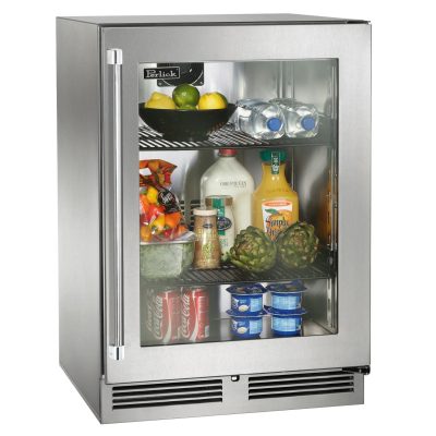 Perlick 24-Inch Signature Series Marine & Coastal Series Stainless Steel Glass Door Outdoor Refrigerator W/ Door Lock – Right Hinge – HP24RM-4-3RL