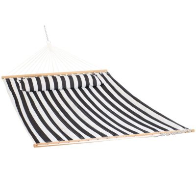 Ultimate Patio Quilted Double Hammock w/ Pillow – Black and White Stripe