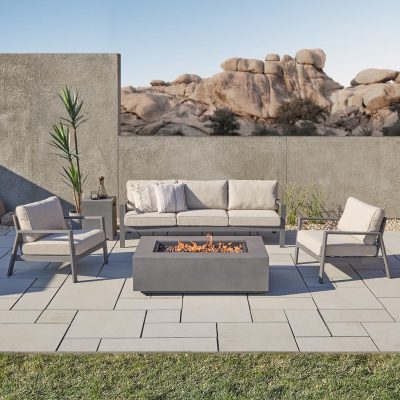 Lakeview Elysian 5-Piece Conversation Set W/ 50-Inch Fire Pit, Sofa, Chairs & Tank Cover (Shipped W/ Conversion Kit For Either NG or LP Installation)