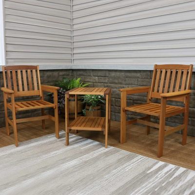 Ultimate Patio Meranti Wood 3-Piece Outdoor Patio Conversation Set – Teak Oil Finish