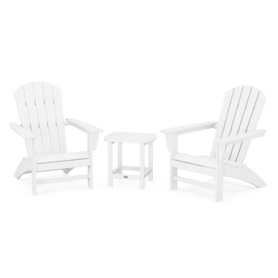 POLYWOOD Nautical 3-Piece Adirondack Set w/ South Beach 18-Inch Side Table – White