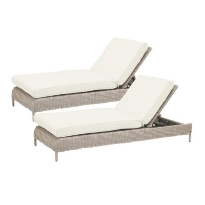 Manhattan 2 Piece Wicker Patio Chaise Lounge Set W/ Sunbrella Linen Canvas Cushions By Sunset West