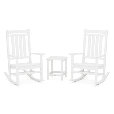 POLYWOOD Estate 3-Piece Rocking Chair Set w/ Long Island 18-Inch Side Table – White