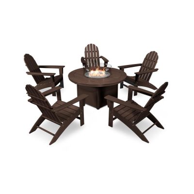 POLYWOOD Vineyard 6-Piece Adirondack Chat Set w/ Fire Pit Table – Mahogany