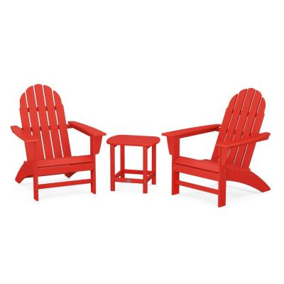 POLYWOOD Vineyard 3-Piece Adirondack Set w/ South Beach 18-Inch Side Table – Sunset Red