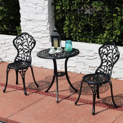 Ultimate Patio 3 Piece Outdoor Cast Aluminum Patio Bistro Set – Black