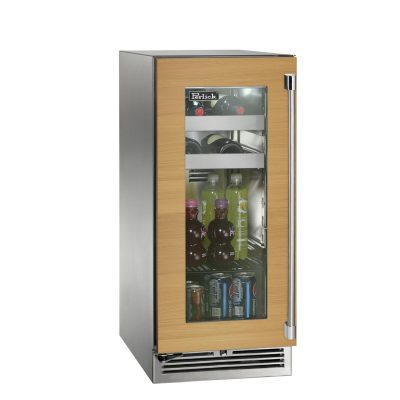 Perlick 15-Inch Signature Series Stainless Steel Panel Ready Glass Door Outdoor Beverage Center w/ Door Lock – Left Hinged – HP15BO-4-4LL