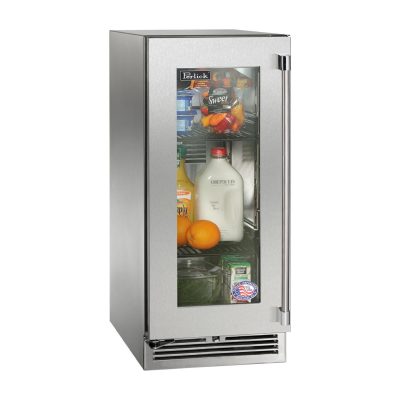 Perlick 15-Inch Signature Series Marine & Coastal Series Stainless Steel Glass Door Outdoor Refrigerator W/ Door Lock – Left Hinge – HP15RM-4-3LL