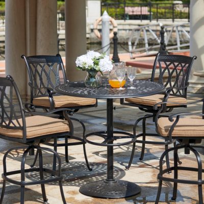 Capri 5 Piece Cast Aluminum Patio Bar Set W/ 42 Inch Round Table By Darlee