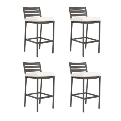 Sunset West Mesa 4 Piece Aluminum Patio Barstool Set W/ Sunbrella Cast Pumice Cushions