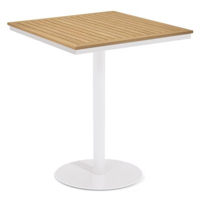 Oxford Garden Travira 38-Inch Square Bar Table w/ Chalk Finish and Natural Tekwood Top