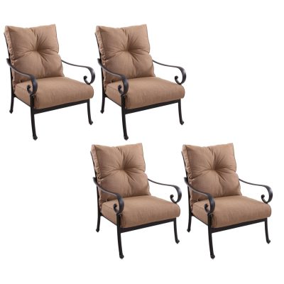 Darlee Santa Anita 4 Piece Cast Aluminum Patio Club Chair Set W/ Sesame Cushions