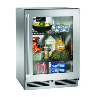 Perlick 24-Inch Signature Series Shallow Depth Stainless Steel Glass Door Outdoor Refrigerator w/ Door Lock – Right Hinged – HH24RO-4-3RL