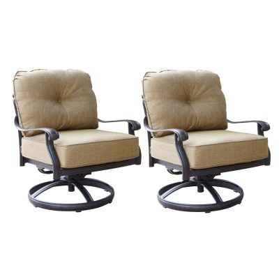 Elisabeth 2 Piece Cast Aluminum Patio Swivel Rocker Club Chair Set W/ Sesame Cushions By Darlee