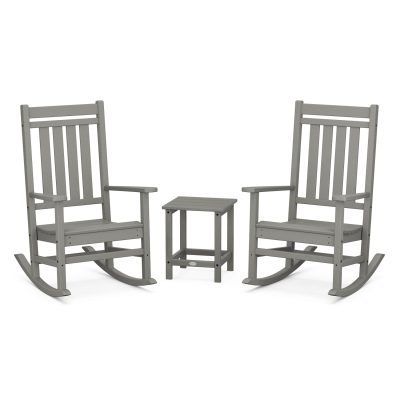 POLYWOOD Estate 3-Piece Rocking Chair Set w/ Long Island 18-Inch Side Table – Slate Grey