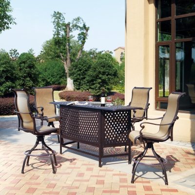 Darlee Monterey 5 Piece Sling Patio Bar Set With Swivel Bar Stools