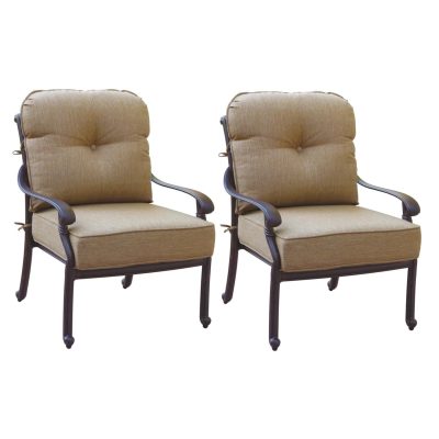 Darlee Santa Monica 2 Piece Cast Aluminum Patio Club Chair Set W/ Sesame Cushions