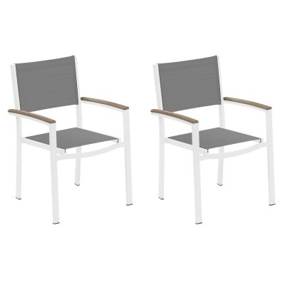 Travira 2 Pc Composite Sling & Aluminum Dining Chair W/ Vintage Tekwood Arm Caps in Chalk/Titanium By Oxford Garden