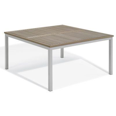 Travira 60 Inch Flint Aluminum Dining Table W/ Vintage Tekwood Table Top By Oxford Garden