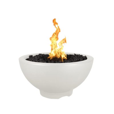 Sonoma 38 Inch Match Light Round GFRC Concrete Propane Fire Pit in Limestone By The Outdoor Plus