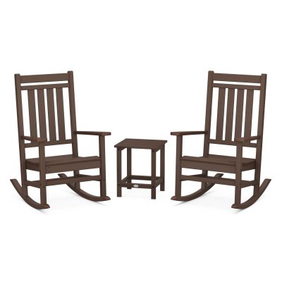 POLYWOOD Estate 3-Piece Rocking Chair Set w/ Long Island 18-Inch Side Table – Mahogany