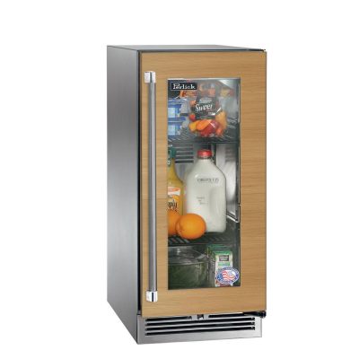 Perlick 15-Inch Signature Series Marine & Coastal Series Stainless Steel Panel Ready Glass Door Outdoor Refrigerator W/ Door Lock – Right Hinge – HP15RM-4-4RL