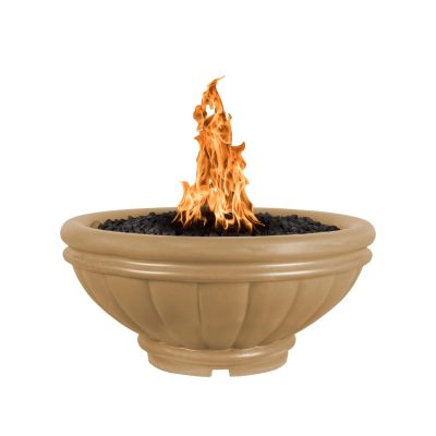 Roma 24 Inch Match Light Round GFRC Concrete Propane Fire Pit in Brown By The Outdoor Plus