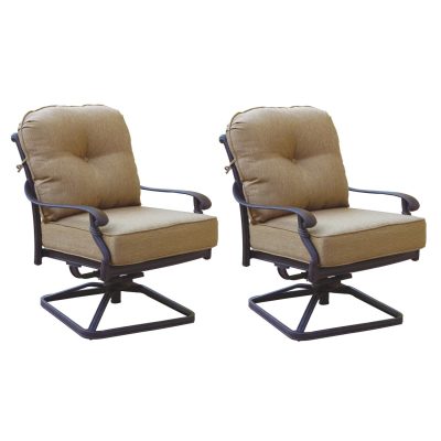 Darlee Santa Monica 2 Piece Cast Aluminum Patio Swivel Rocker Club Chair Set W/ Sesame Cushions