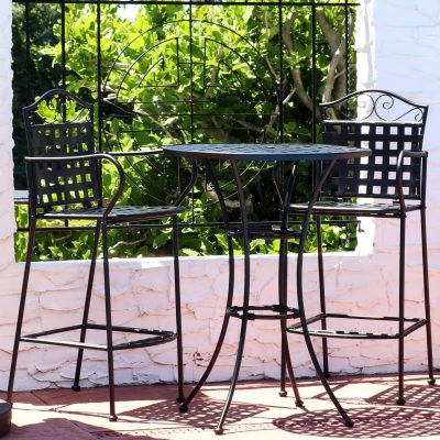 Ultimate Patio 3-Piece Wrought Iron Patio Bar Set With Scrolling Design – Black