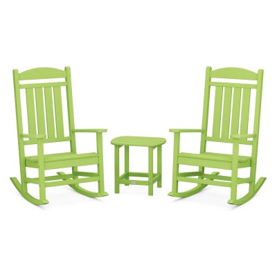 POLYWOOD Presidential Rocker 3-Piece Set w/ South Beach 18-Inch Side Table – Lime