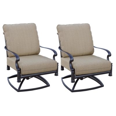 Darlee Santa Barbara 2 Piece Cast Aluminum Patio Swivel Rocker Club Chair Set W/ Sesame Cushions