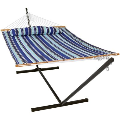 Ultimate Patio Quilted Double Hammock w/ Stand & Pillow – Catalina Beach