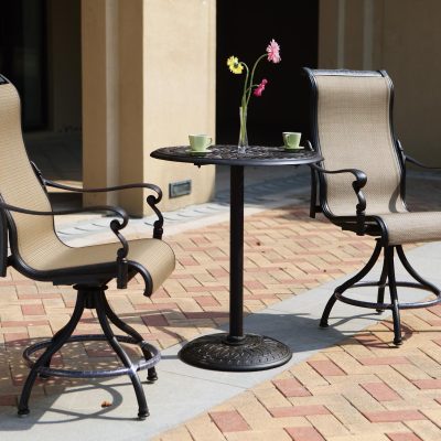 Darlee Monterey 3 Piece Sling Patio Counter Height Bar Set With Swivel Bar Stools