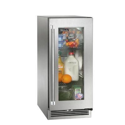 Perlick 15-Inch Signature Series Marine & Coastal Series Stainless Steel Glass Door Outdoor Refrigerator W/ Door Lock – Right Hinge – HP15RM-4-3RL