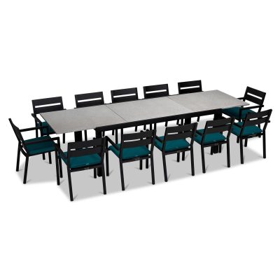 Calm Bay 13 Pc Extendable Dining Set in Black/Concrete/Spectrum Peacock by Lakeview