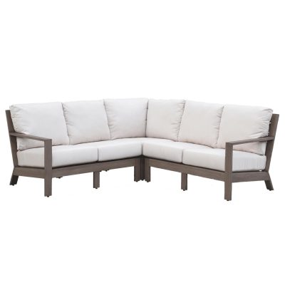 Laguna 3 Piece Aluminum Patio Sectional Set W/ Sunbrella Canvas Flax Cushions By Sunset West