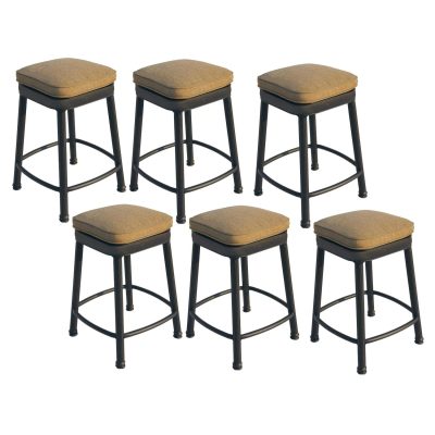 Darlee Classic 6 Piece Cast Aluminum Backless Square Counter Height Bar Stool Set W/ Sesame Cushions