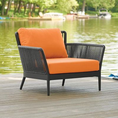 Nette Olefin Rope & Aluminum Club Chair in Carbon/Tangerine By Oxford Garden